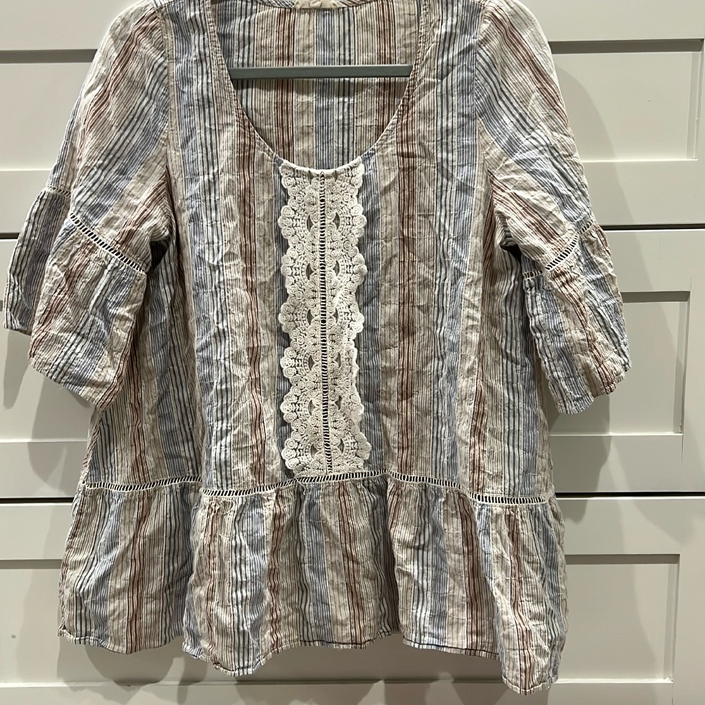 Oversized Striped Top with Crochet Detail